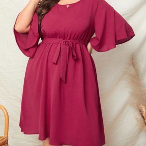 EMERY ROSE Plus Keyhole Neck Flutter Sleeve Belted Dress NWOT